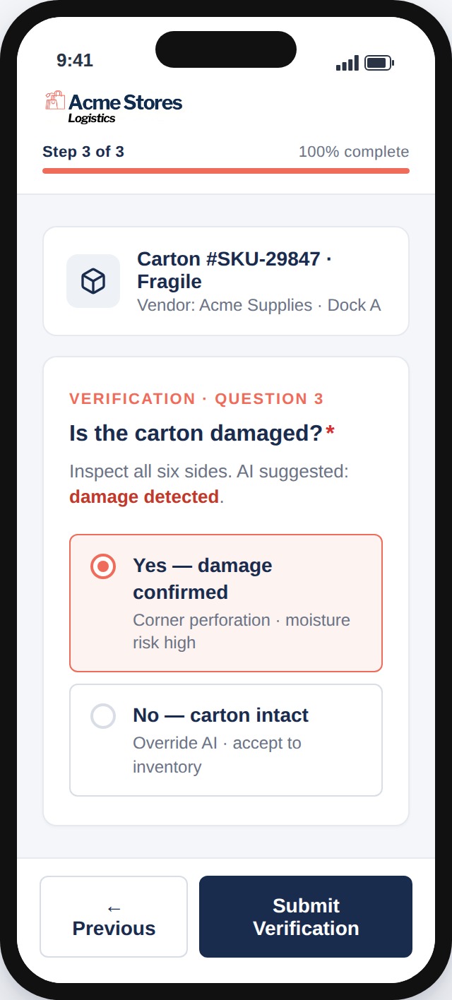 Inbound Freight Inspection App Screen