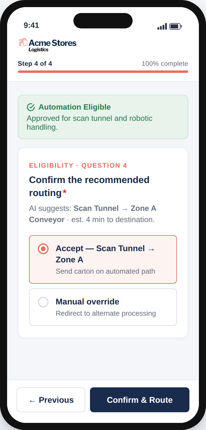 Automation Eligibility App Screen