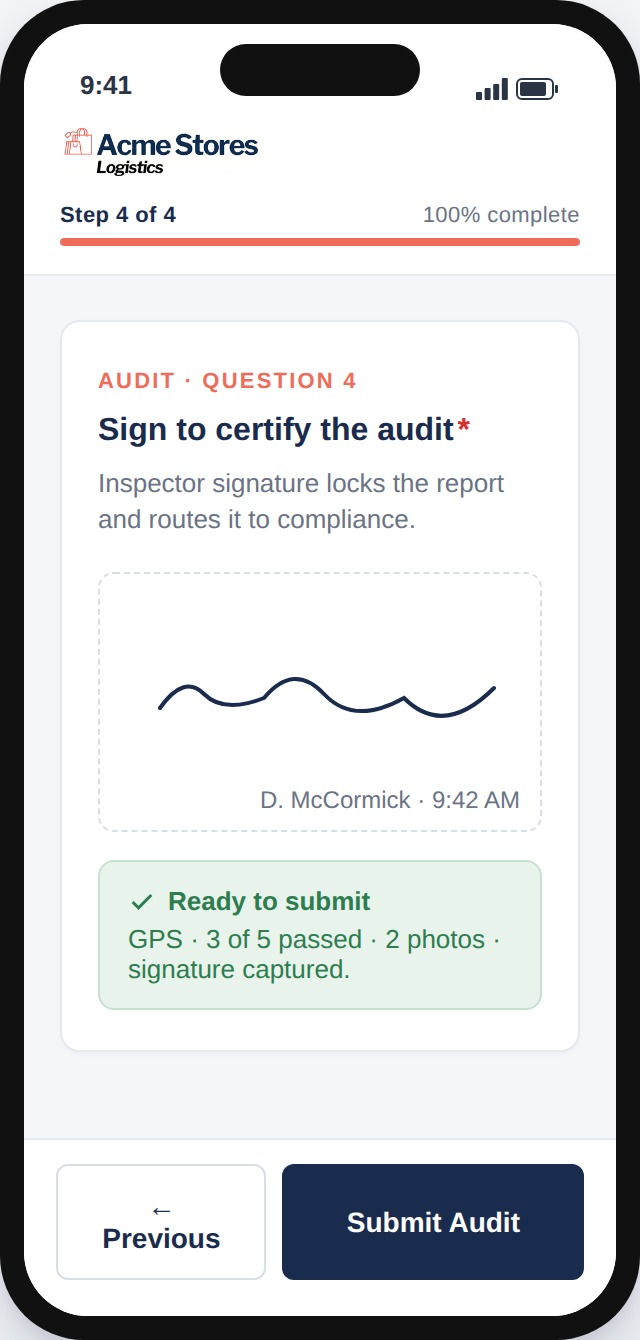 Audit and Inspection App Screen